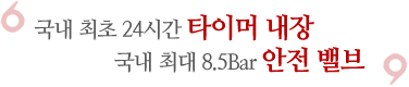 국내 최초 24시간 타이머 내장 국내 최대 8.5Bar 안전 밸브